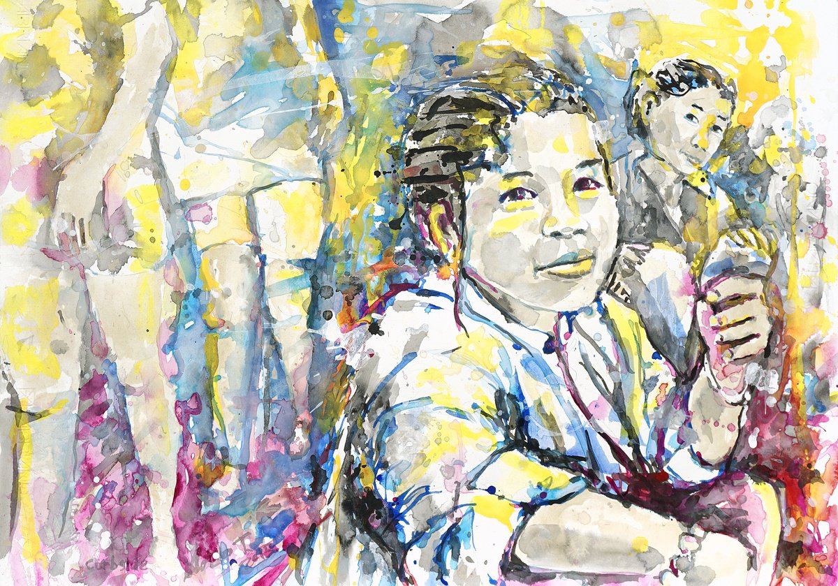 Expressive Portrait Acrylic Painting By Gordon T., 28 X 19, Curbside, Original Artwork