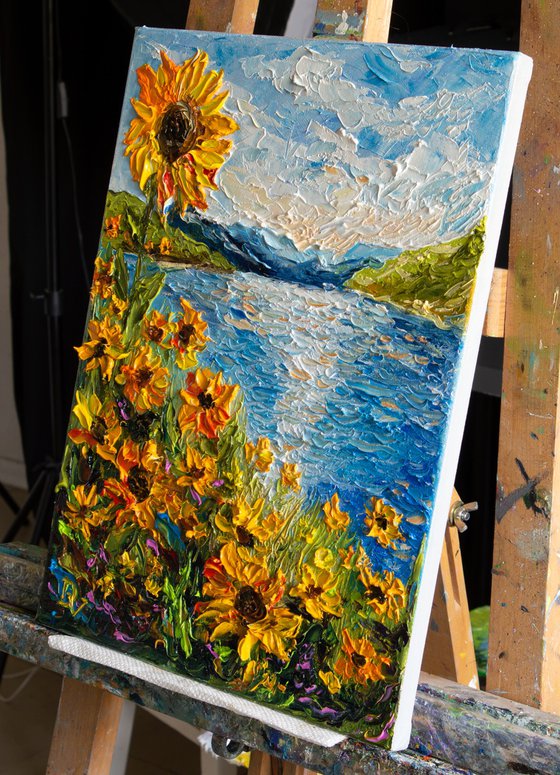 Sunflowers by the Lake