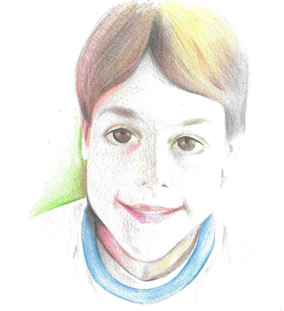 Illustrative Portrait Pencil Drawing By Andromachi Giannopoulou, 6 X 7, Smiling Boy, Original Artwork