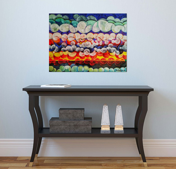 Unique sunset (60x80cm, cubism, oil painting, ready to hang)