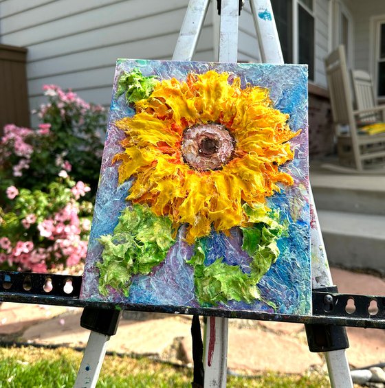 Palette Knife Sunflower: Vibrant Textured Original Impasto Artwork