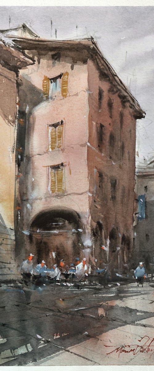 Bergamo, urban watercolor. by Marin Victor