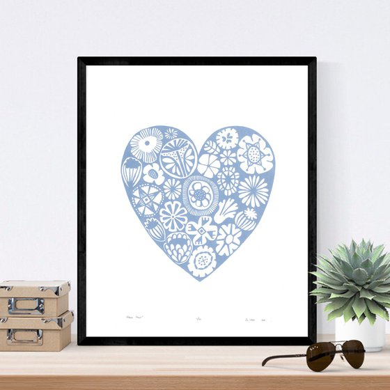 Flower Heart in Serenity - Unframed - FREE Worldwide Delivery