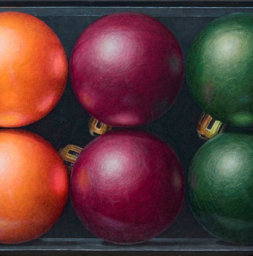 Still life in hyperrealism "Just Christmas Balls..." by Nataliya Bagatskaya