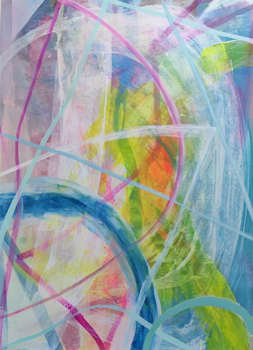 Expressive Abstract Painting By Chrissy Guest, 22 X 30, Flying To Sunset, Original Artwork