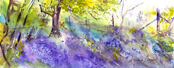 Bluebell painting, Spring Landscape Painting, Spring Floral Landscape, Original Watercolour Painting, Bluebell wood