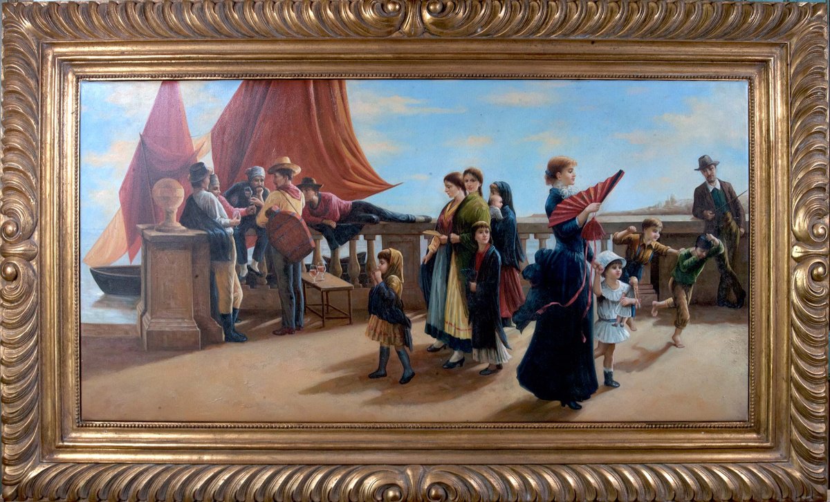 Portrait Oil Painting By Gouyette Jean-Michel, 58 X 35, Unique Italian Style Painting, Original Artwork