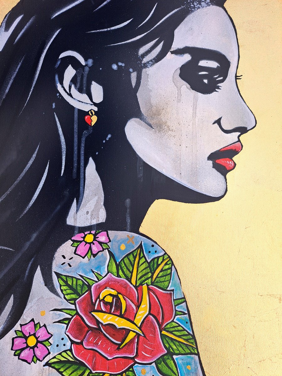 Urban And Pop Portrait Oil Painting By Copyright, 20 X 39, Golden Glow, Original Artwork