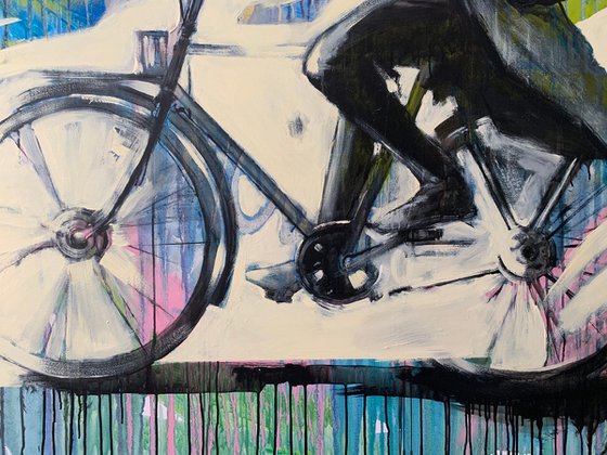 XXXL Big painting - "Summer wind" - Bike - Cyclist - Amsterdam - Huge painting