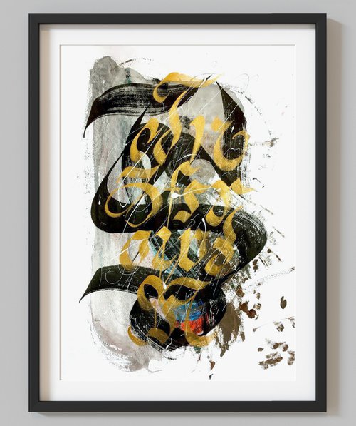 Abstract calligraphy "Gold letters". by Makarova Abstract Art