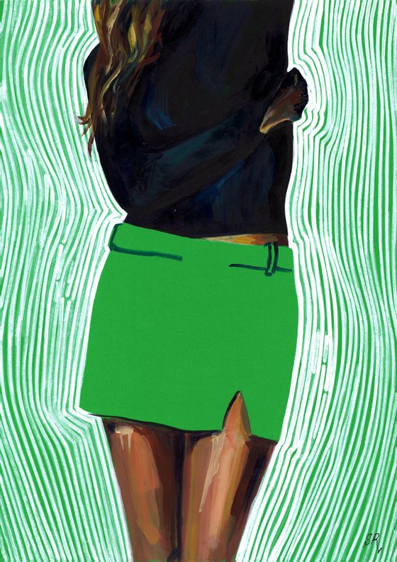 GIRL IN GREEN SKIRT - Large Abstract Pop art Giclée print on Canvas