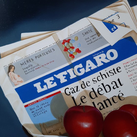 Newspapers with apples