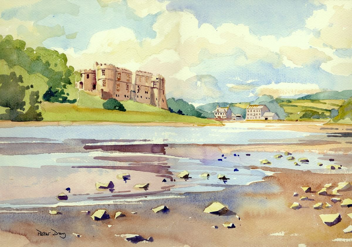 Impressionistic Landscape Watercolour By Peter Day, 18 X 13", Carew Castle Wales, Original Artwork