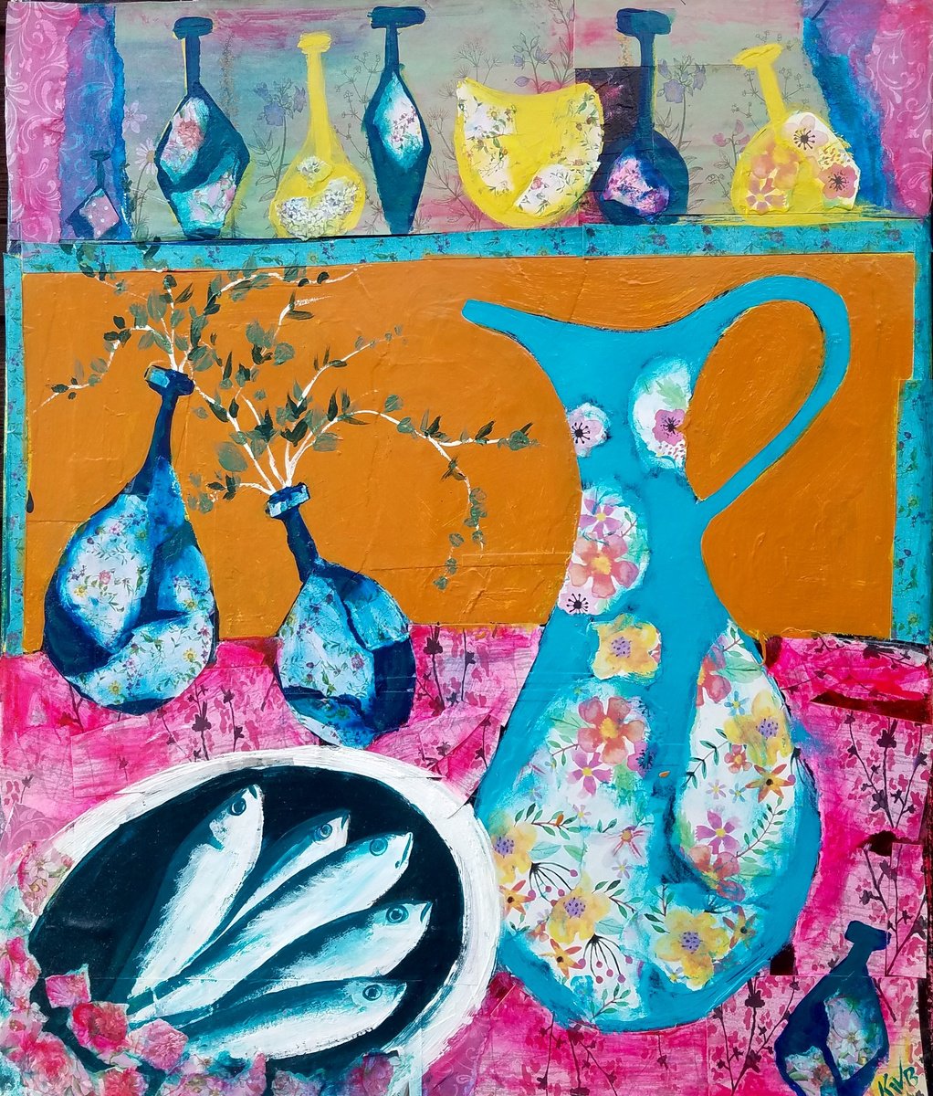 Impressionistic Still Life Painting By Kevin Blake, 20 X 24", Spanish Kitchen, Original Artwork