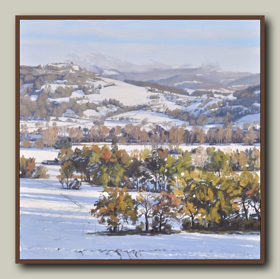 Snow on the valley, evening light