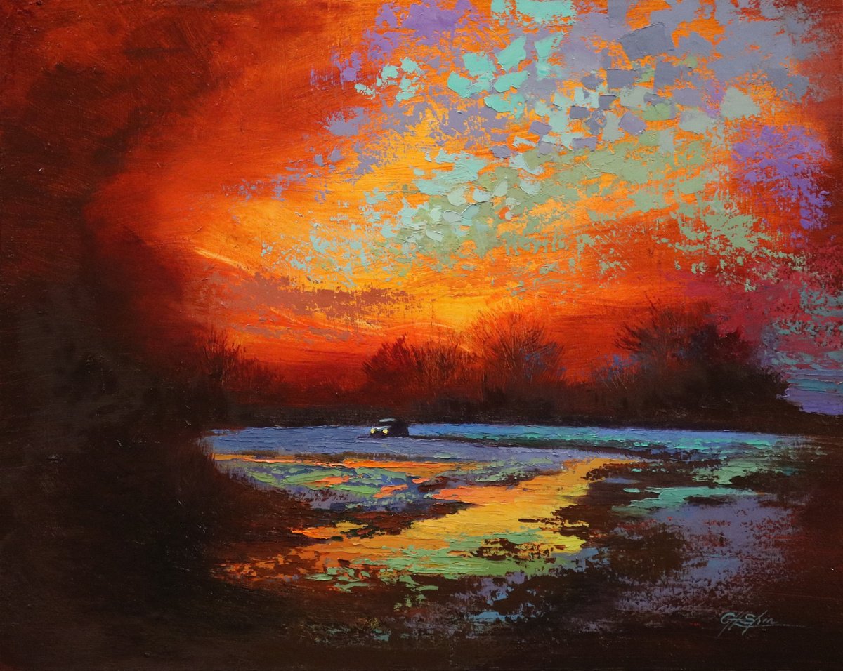 Expressive Landscape Oil Painting By Chin H Shin, 30 X 24, Stranded In North Shore, Original Artwork