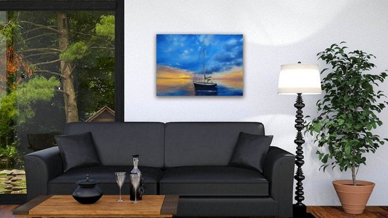 Seascape Morning calm - Seascape painting,  sunrise  painting