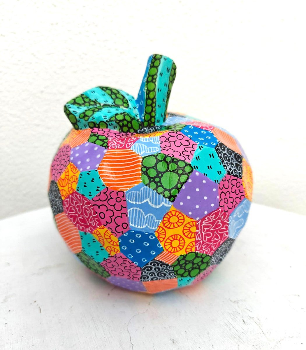 Urban And Pop Botanical Sculpture By Vio Valova, 5 X 5", Apple, Original Artwork