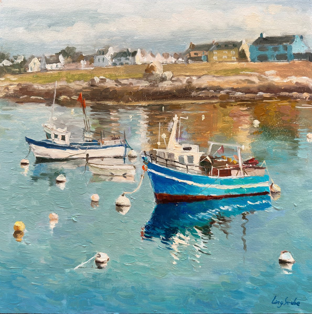 Impressionistic Landscape Oil Painting By Ling Strube, 16 X 16", Bretagne Seascape #4, Original Artwork