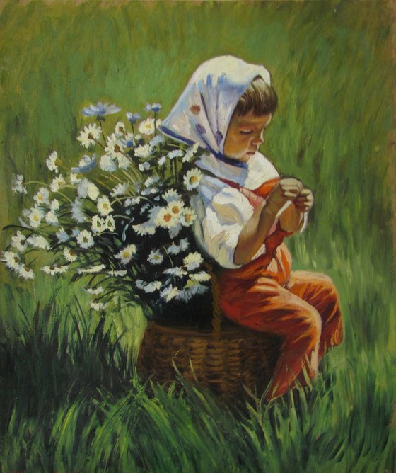 Girl with a basket of daisies
