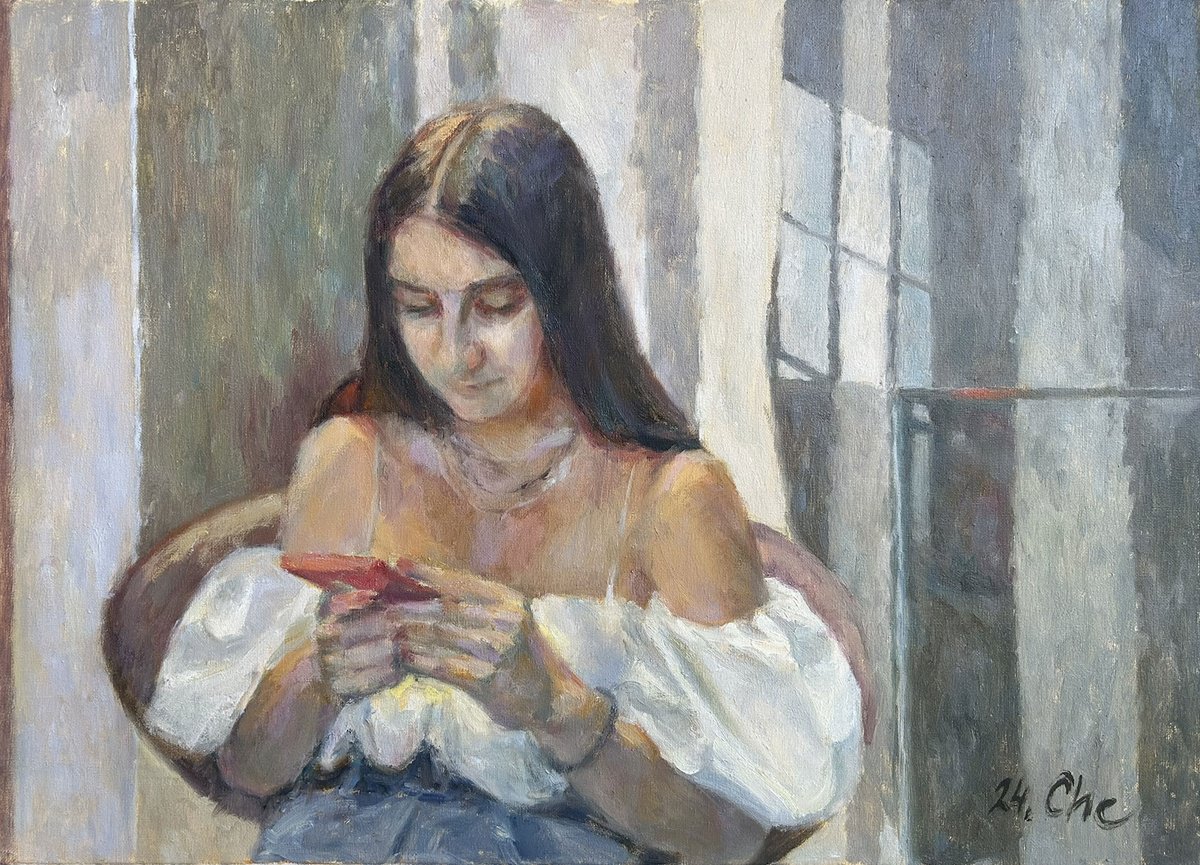A Girl Reading A Letter By Liudmyla Chemodanova, 28 X 20, Artwork For Sale On Artfinder