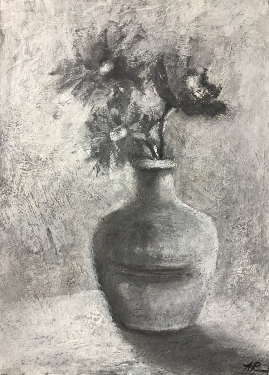 Autumn Bouquet Black and White Charcoal drawing by Alena Rumak