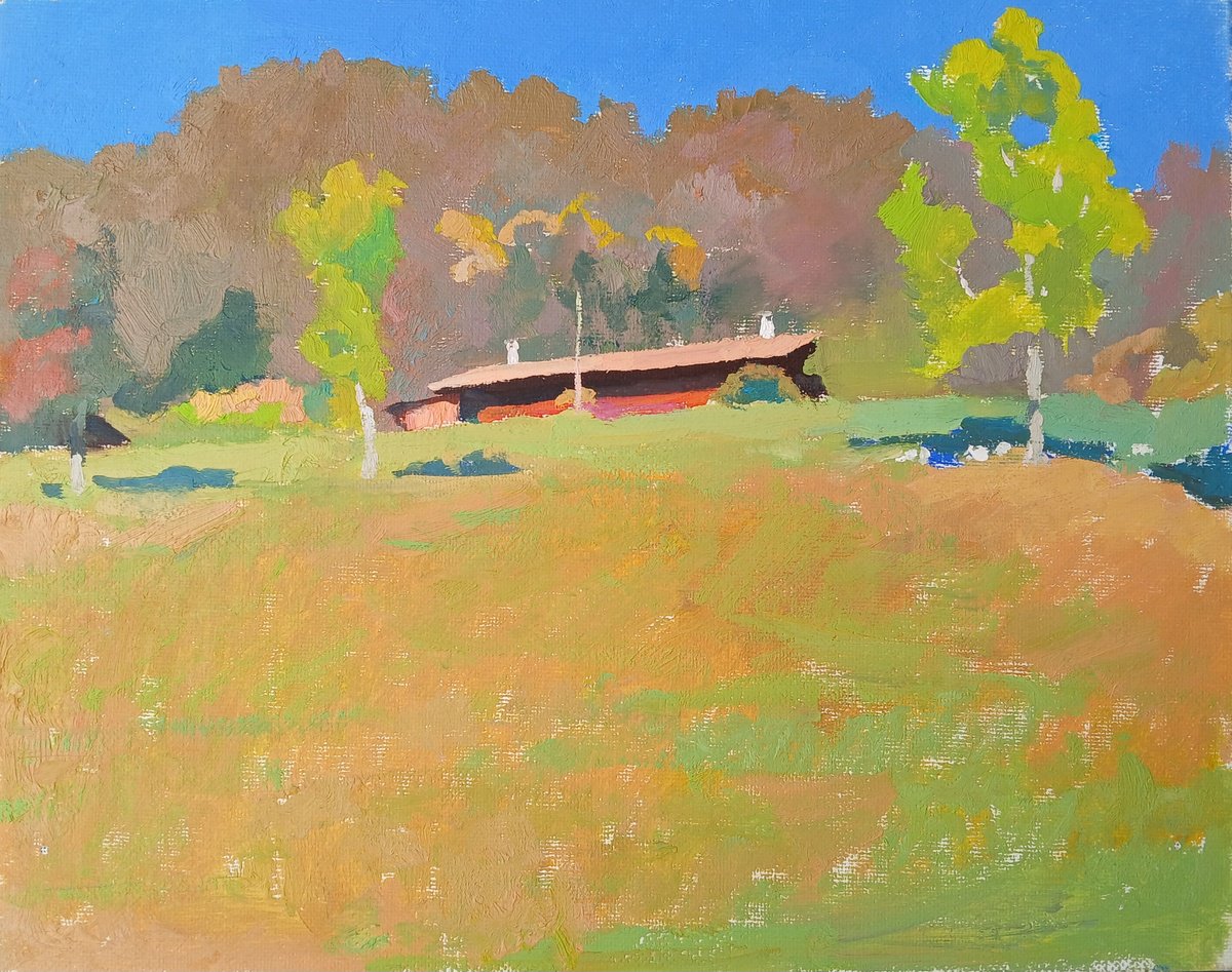 Impressionistic Landscape Oil Painting By Vasyl Koval, 12 X 9", A Farm In The Swiss Alps, Original Artwork