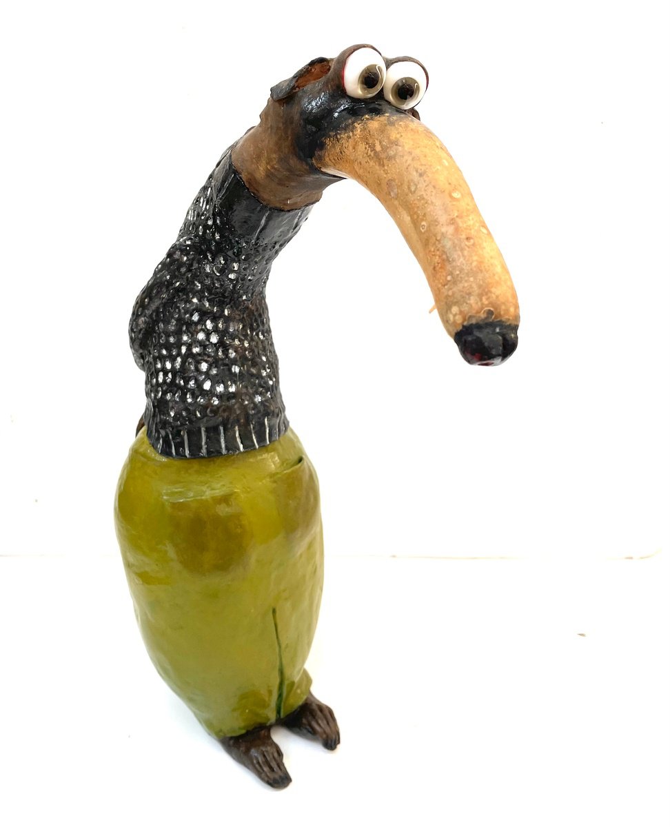 Expressive Animal Sculpture By Eleanor Gabriel, 4 X 13, The Saint-Agil Wolf, Original Artwork