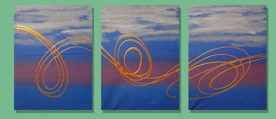 Blue and gold " 3 panel canvas