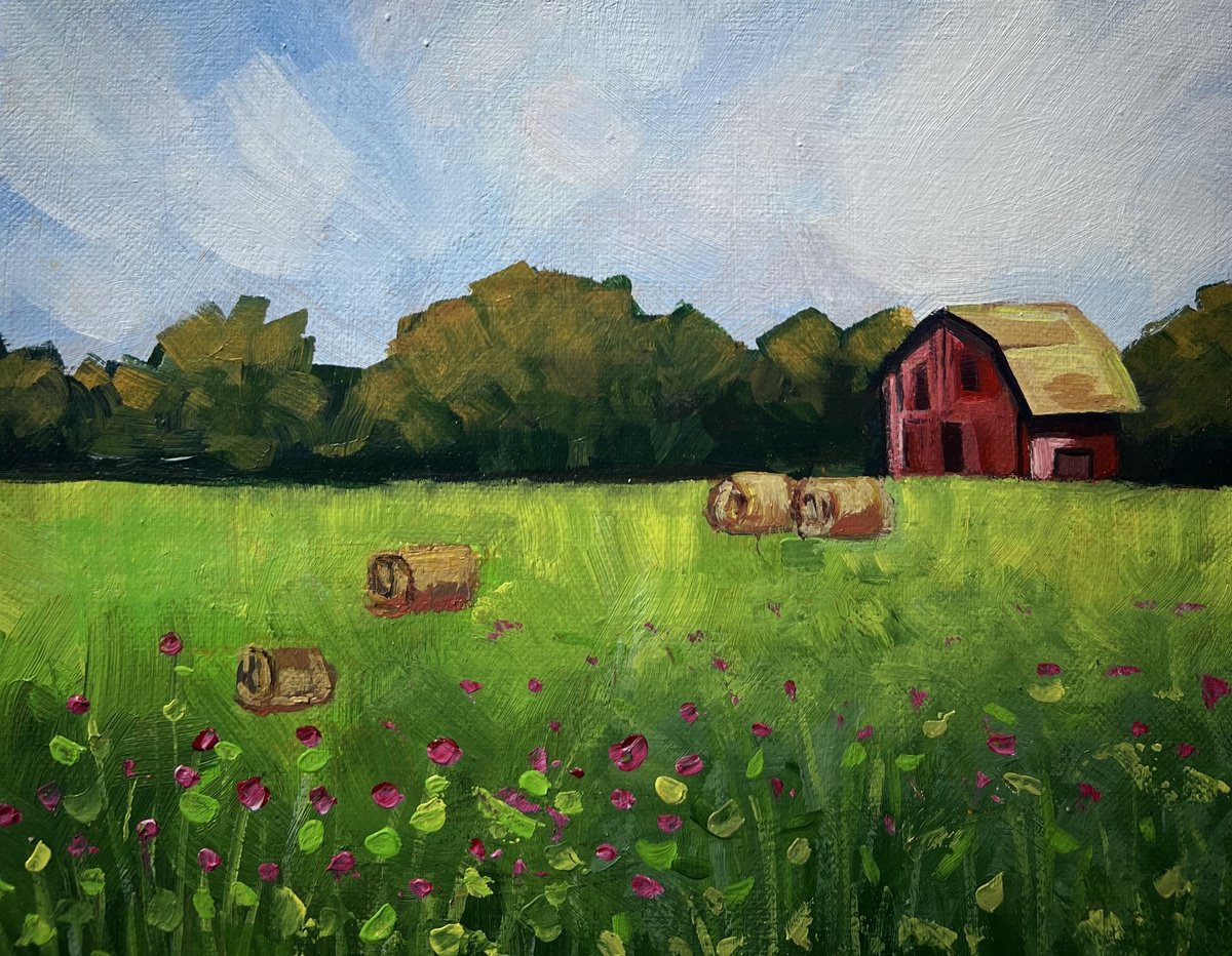 Expressive Landscape Acrylic Painting By Amita Dand, 10 X 8, Little Red Barn, Original Artwork