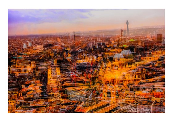 London Views 4. Abstract Aerial View of St Pauls Cathedral and The BT Tower Limited Edition 1/50 15x10 inch Photographic Print