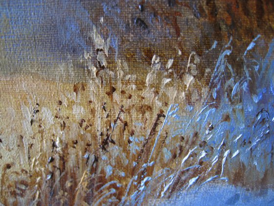 Serene Winter Landscape Art Original Oil Painting, Setting Sun Art Wall, Snow Scene Canvas Art, Calm Artwork for Farmhouse