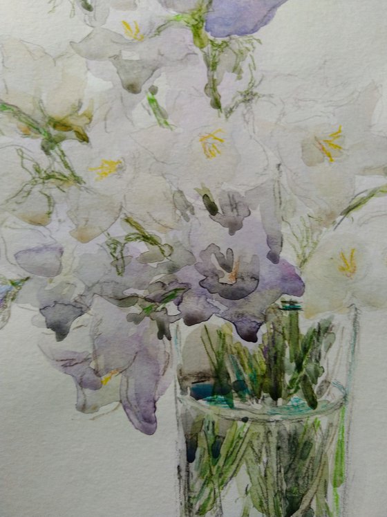 Bouquet of bluebells. Original watercolour painting.