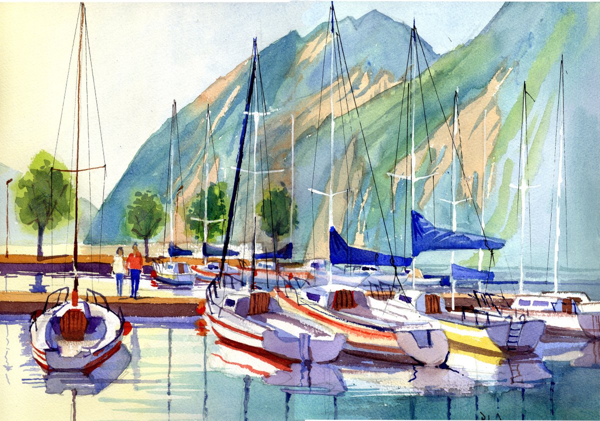 Riva del Garda, Harbour, Marina. Lake Garda, Italy. Boats and Mountains. by Peter Day