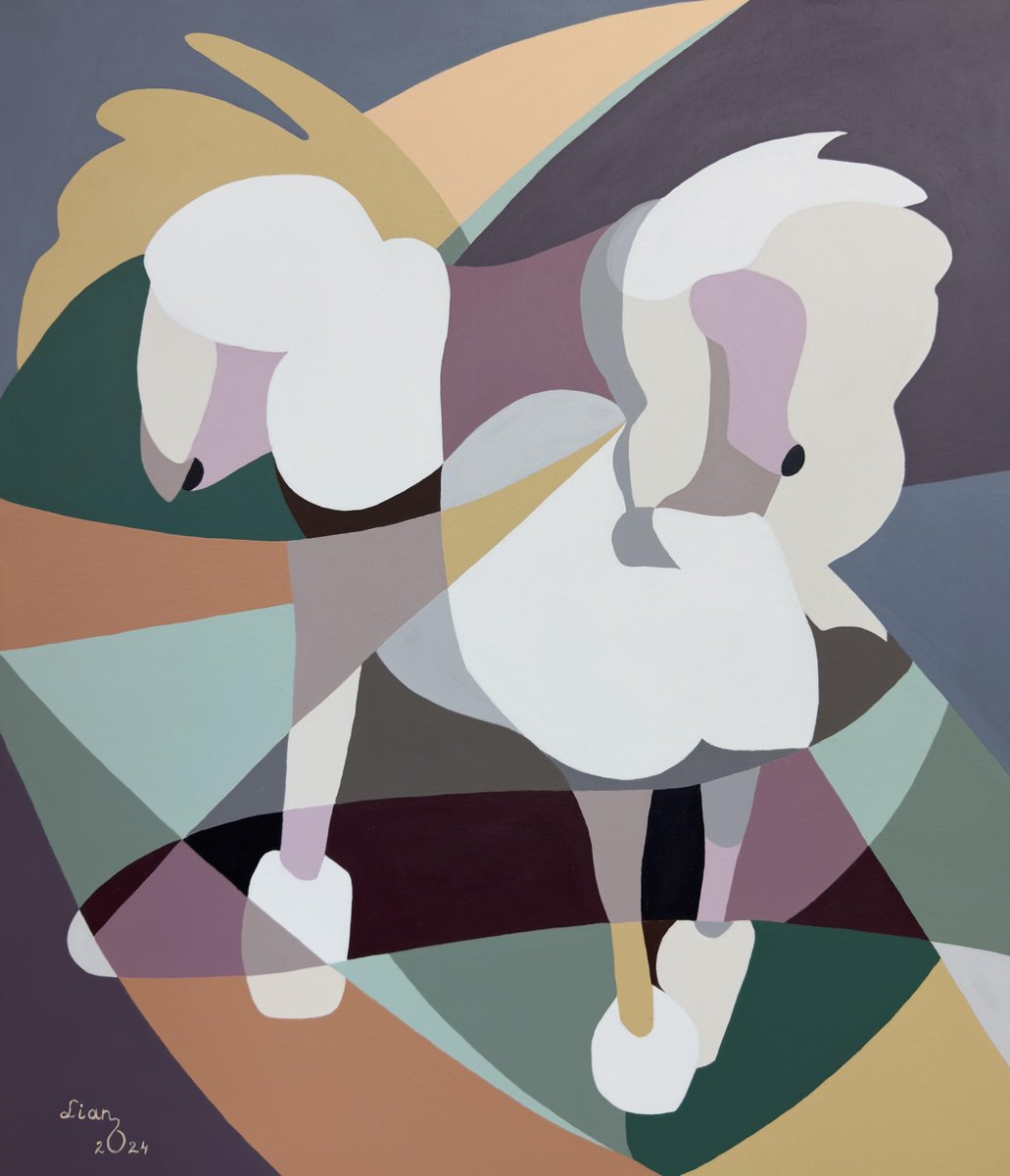 Abstract Animal Oil Painting By Lianna Ohanian, 24 X 28", Horse Outing, Original Artwork