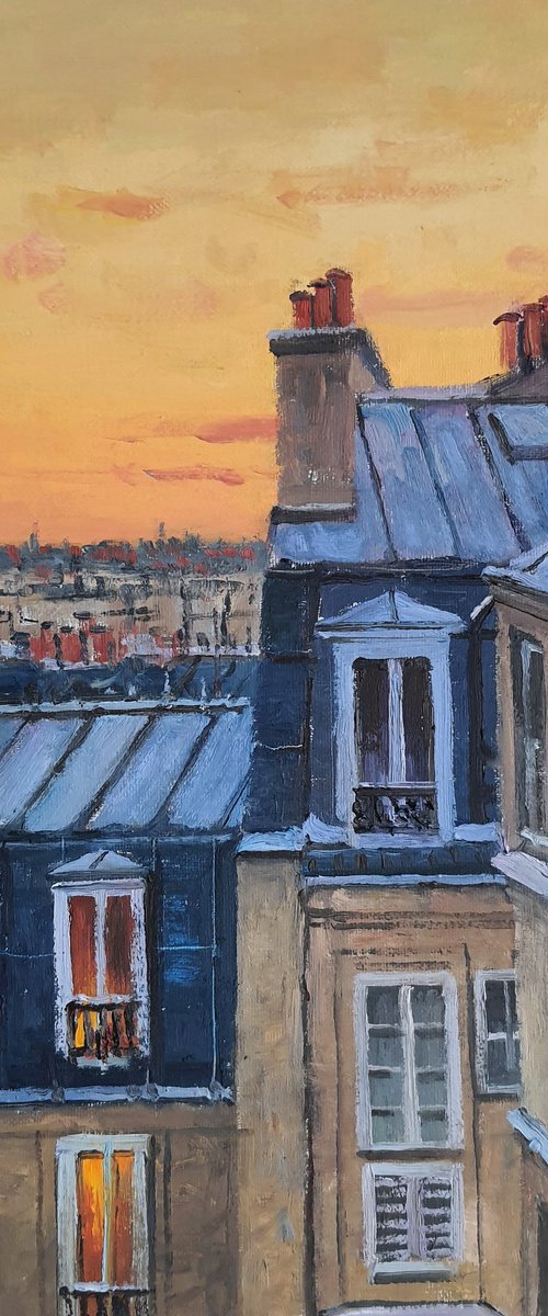 Paris rooftops sunset by Roberto Ponte