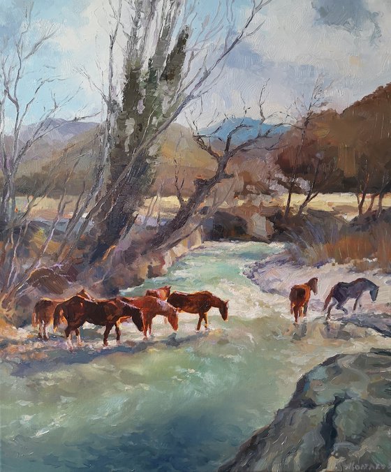 Horses at the Water's Edge