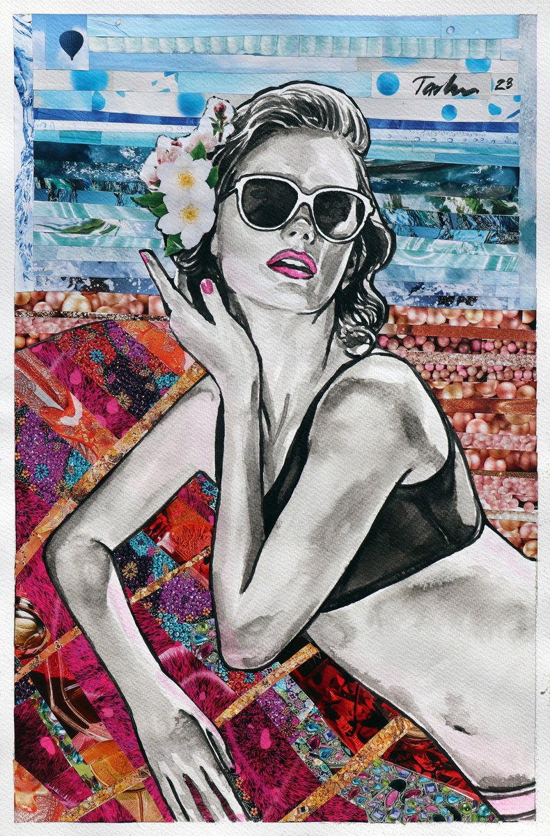 Urban And Pop Portrait Collage By Tashe, 12 X 18", Golden Beach, Original Artwork