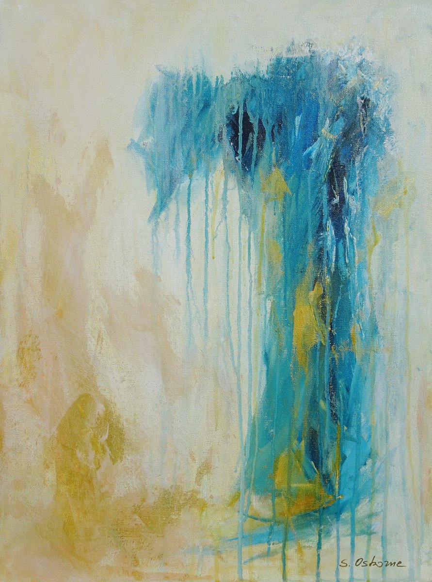 Blue and Gold Abstract Landscape Painting #2. Modern Art by Sveta Osborne