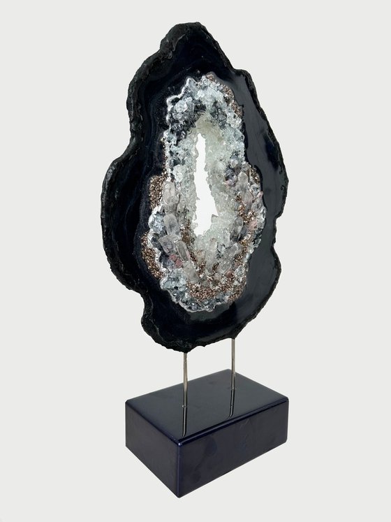 Luxury Geode Slice Black Navy , Crystal Explosion, Unique gift, Home Decor, Luxury art, Crystal art, Geode sculpture, Standing geode