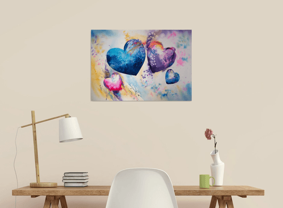 Heart painting, Hearts family, Commission, Commissioned painting, Watercolour