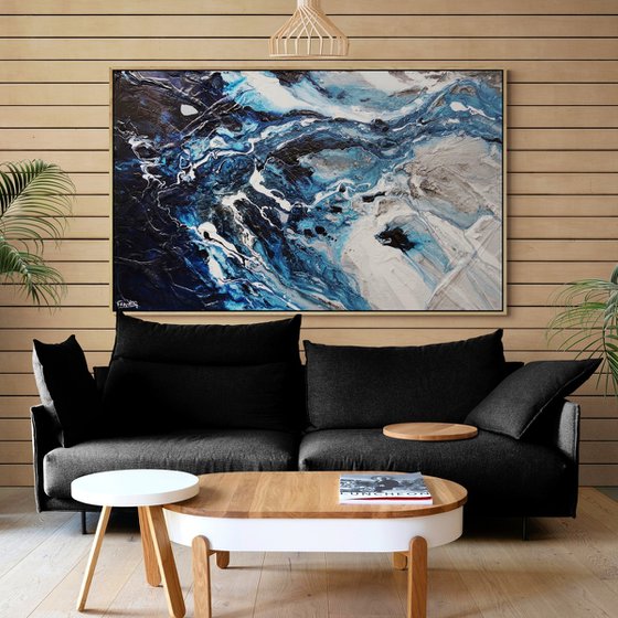 Slate and Ocean 160cm x 100cm Textured Abstract Art