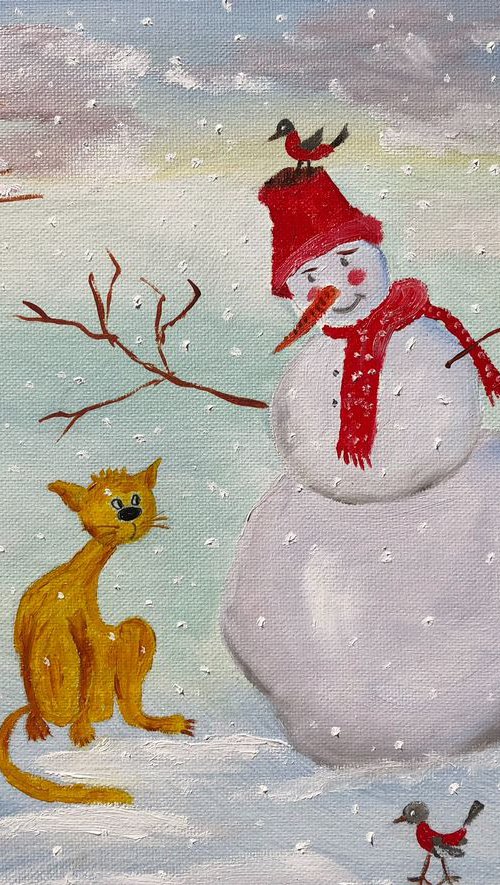 Snowman with friends by Inna Montano