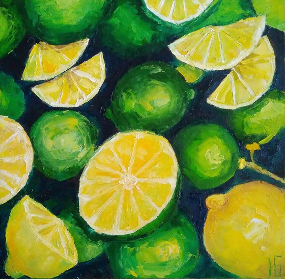 Still life with lemons and limes Original art green yellow