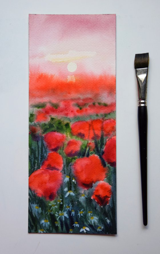 Poppies painting, red flowers original watercolor painting, wild flower wall art