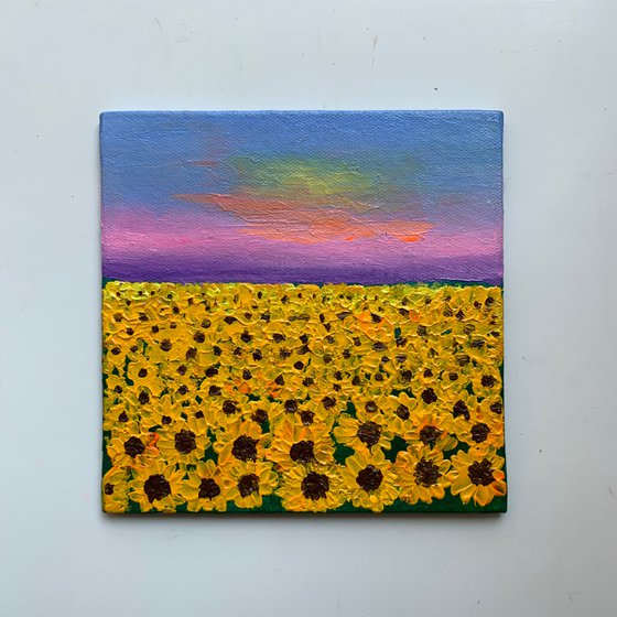 Sunflower field ! Miniature impasto painting