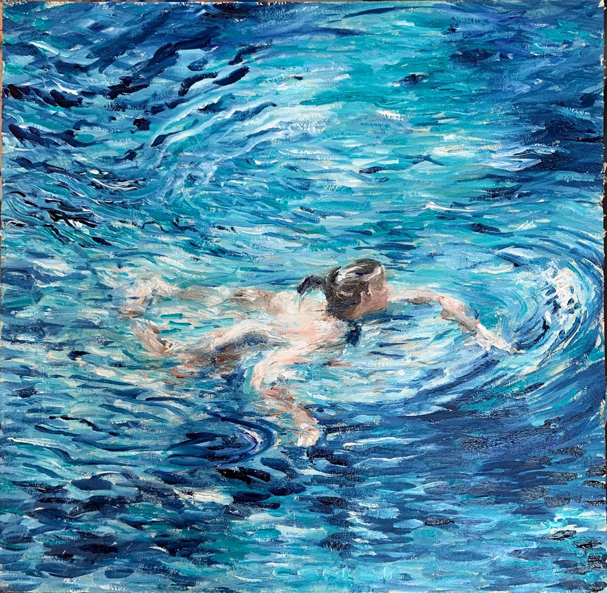 Impressionistic Landscape Oil Painting By Gianfranco Combi, 12 X 12, - Azzurro - , Original Artwork