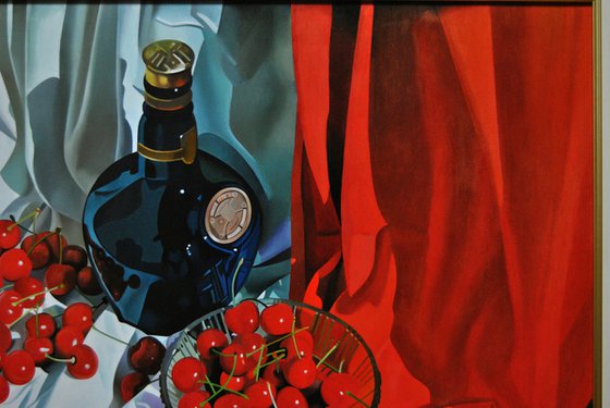 Still life with cherries 2 , Original oil on canvas painting