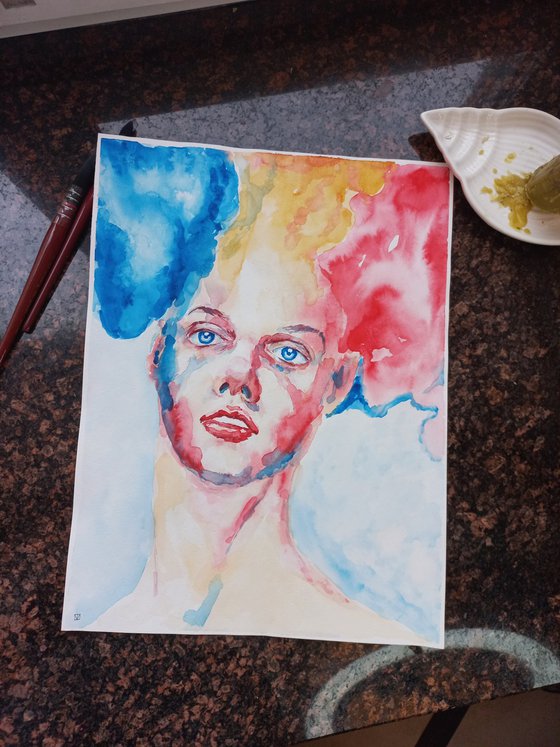 Watercolor abstract portrait 2022, 39.5x30 cm