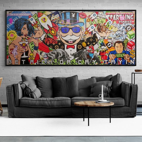 Money Never Sleeps 240cm x 100cm Textured Urban Pop Art